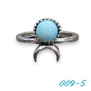 Womens Ring Size 5 Band Silver Metal Turquoise Stone Boho Astrology Style 009-5
